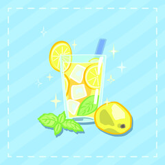 Lemonade in glass with mint and fruit, vector illustration