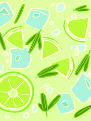 Lemonade in glass with rosemary and fruit, vector illustration