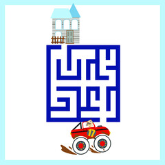 Maze. Mini games collections with cars for development. Colorful vector illustration in flat style.