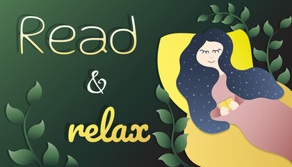 girl reads book books reading hair woman laying flowers pastime relax rest sign text library horizontal banner