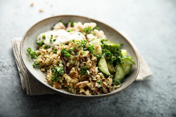 Healthy quinoa bowl with chicken