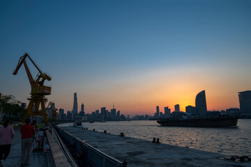 Sunset view of Huangpu River in Shanghai，china