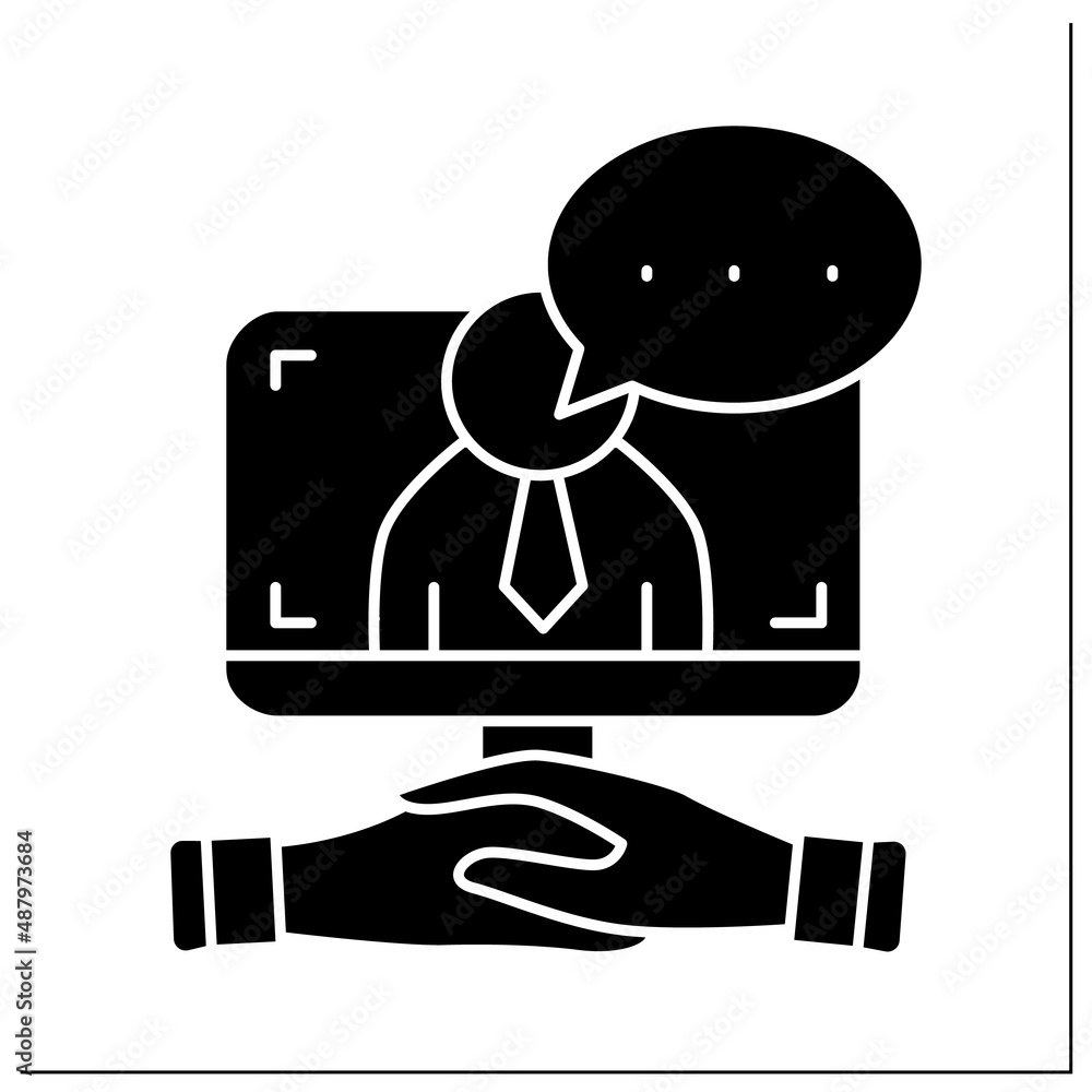 Aufkleber online interview glyph icon. interview via webcam. computer-mediated communication. instant messagin
