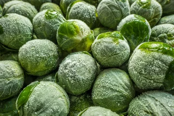 Schilderijen op glas frozen brussels sprouts background closeup © Jevanto Productions