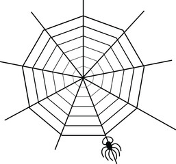 Obraz premium Black spider and torn web. Scary spiderweb vector illustration template-icon image