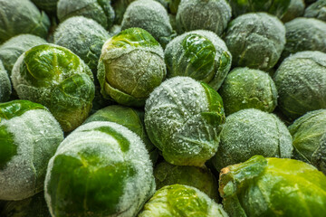 frozen brussels sprouts background closeup