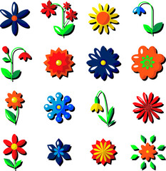 flowers icons set with shadows