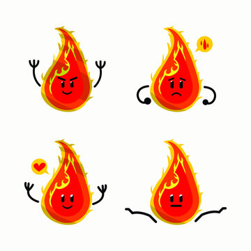 set of fire icon characters in flat design