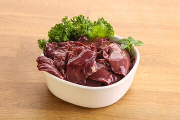 Raw chicken liver in the bowl