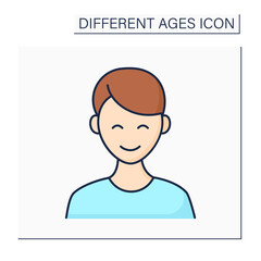 Puberty color icon. Times of life. Young boy grow up. Teenager. Different ages concept. Isolated vector illustration