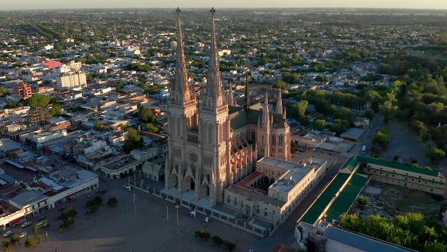Basilica of Our Lady of Lujan, Neogothic Roman Catholic Church And State Park In Buenos Aires, Argentina. - aerial