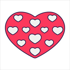 Retro Valentine Day icon heart. Love symbols in the fashionable pop line art style. The figure of a heart in soft pink, red and coral color. Vector illustration isolated on white.
