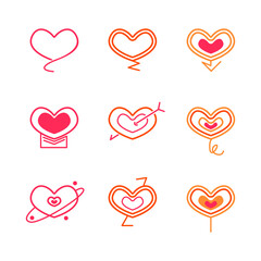 Set of heart shape icon in line art