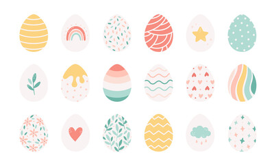 Easter eggs collection. Painted eggs. Happy Easter. Hand drawn vector illustration