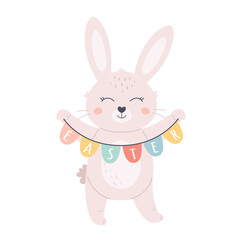 Obraz premium Cute Easter bunny. Happy Easter. Hand drawn vector illustration