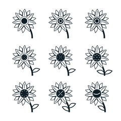 Set of Sunflower in Line Art