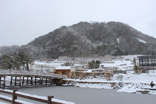 鳥取城の雪景色 - 擬宝珠橋と中の御門
(Snow view of Tottori Castle - Giboshi-bashi and Nakano-gomon)