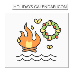 Midsummer eve color icon. Celebrate beginning of summer holidays. Lakeside bonfires, wreaths, parties, and dancing.Holidays calendar concept. Isolated vector illustration