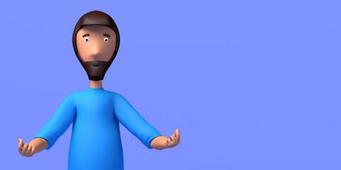 Portrait of a man practicing yoga. Copy space. 3D illustration. Cartoon.