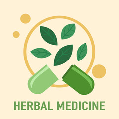 Herbal medicine concept vector illustration. Herb capsules pills in flat design on white background.