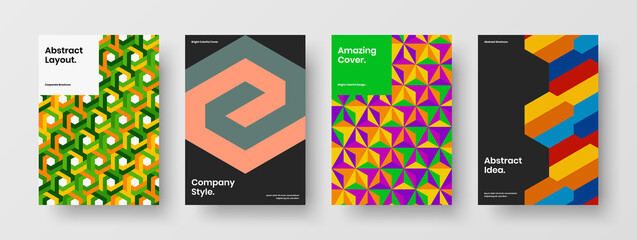 Minimalistic booklet design vector illustration composition. Abstract geometric pattern banner template set.