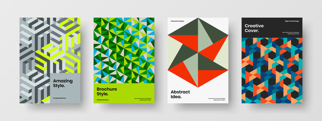 Fototapeta premium Minimalistic corporate identity A4 design vector template bundle. Abstract mosaic tiles annual report layout set.