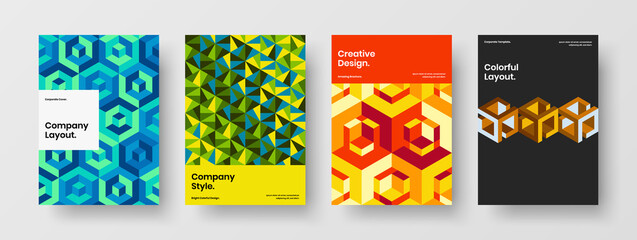 Creative mosaic pattern catalog cover layout composition. Vivid flyer A4 vector design illustration bundle.
