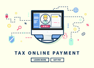 Concept of Tax Online Payment with trendy elements. Design for website banner. Business, Financial and Investment concept. Vector illustration.