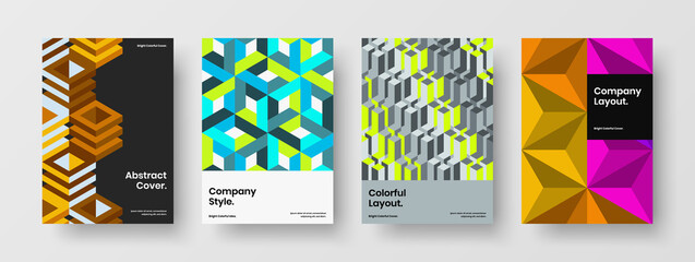 Creative geometric hexagons pamphlet template bundle. Isolated catalog cover A4 design vector layout composition.