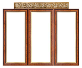 Panoramic wooden frame for paintings, mirrors or photo isolated on white background. Design element with clipping path