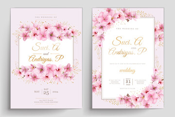 romantic cherry blossom wedding invite card set