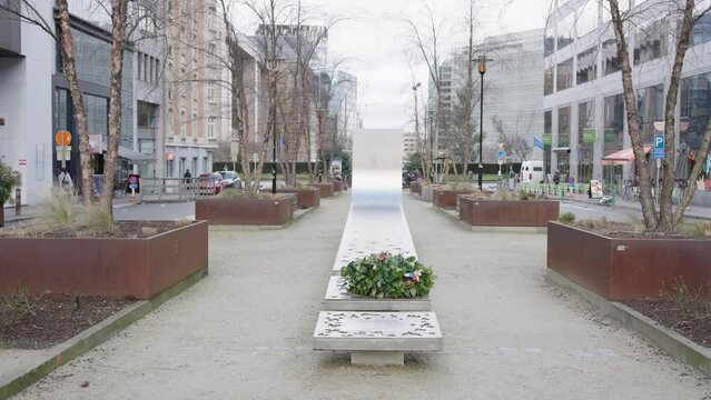 Monument for the victims of the Brussels terrorist bombing attacks in Belgium on 22 march 2016 - Shuman roundabout, wide angle