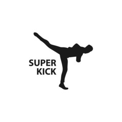 Fototapeta na wymiar Super kick silhouette. Karate logo. Taekwondo icon, sign or symbol. Martial arts concept. Mixed martial arts black and white vector illustration.