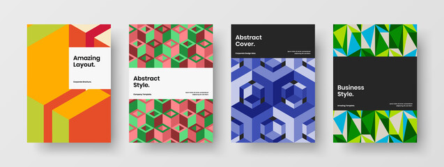Fototapeta premium Amazing corporate brochure A4 vector design layout collection. Creative mosaic shapes annual report concept composition.