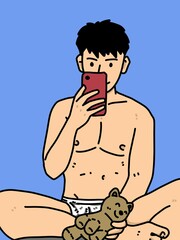 Fototapeta premium cute man cartoon on blue background