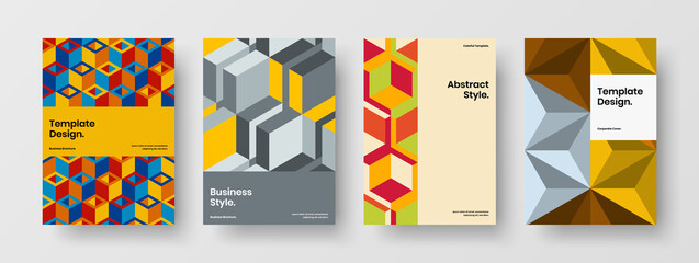Obraz premium Premium corporate cover A4 design vector layout set. Unique geometric tiles leaflet template composition.
