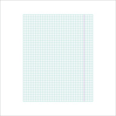 Sheet of a notebook in a cage with margins. Sample, template for the design. Isolated on a white background. Vector illustration.