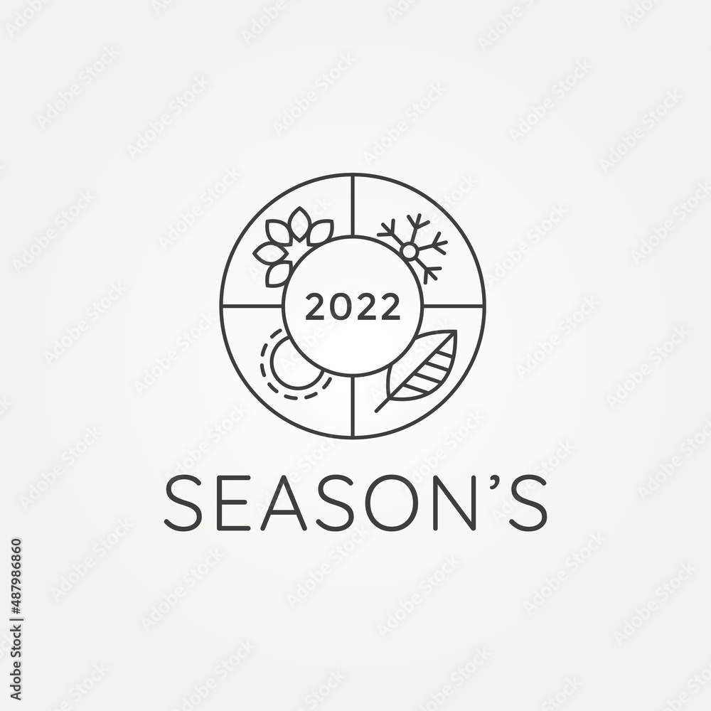 Wall mural four season in circle style line art logo template vector illustration design. minimalist simple win