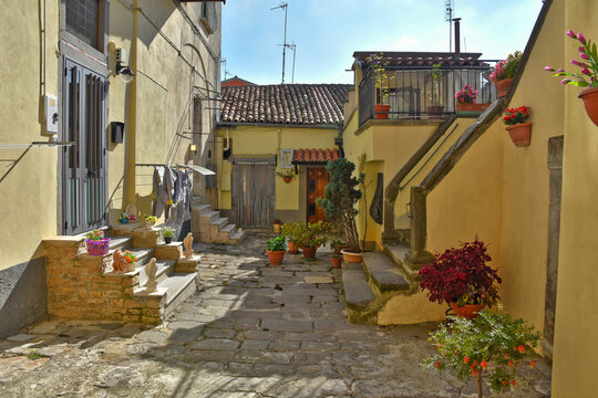 A small street in the historic center of Melfi, an old town in the Basilicata region.