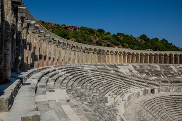 Ancient Roman amphitheater of Aspendos near Antalya. Historical destinations concept.