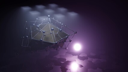 Abstract structure in violet room 4K UHD 3D illustration