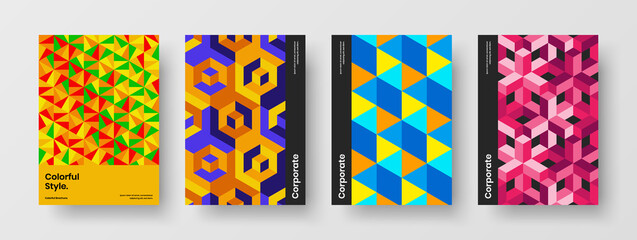 Obraz premium Multicolored booklet vector design template composition. Colorful geometric pattern company brochure concept bundle.