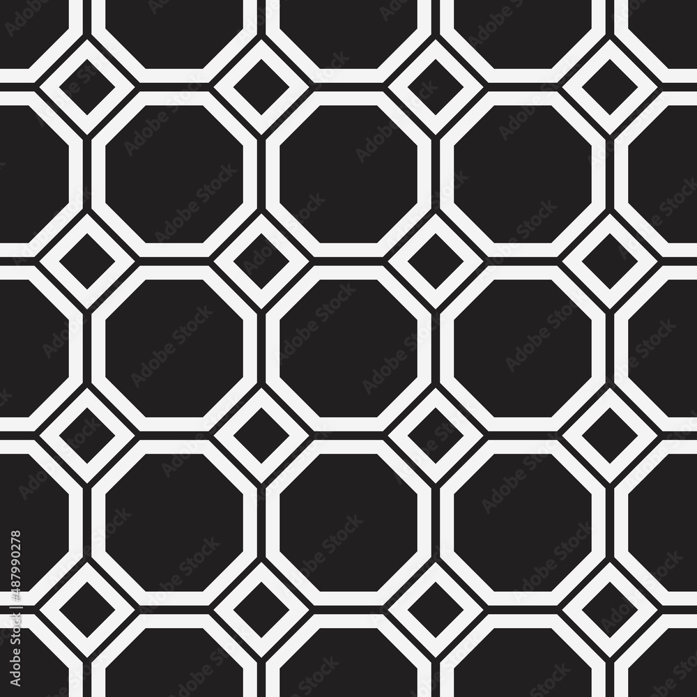 Poster rhombs and octagons repeated shapes. vector black shapes.
