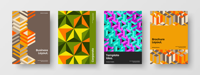 Isolated annual report design vector layout set. Colorful geometric tiles company brochure concept composition.