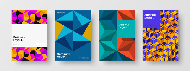 Multicolored brochure A4 vector design template composition. Colorful mosaic tiles catalog cover illustration set.