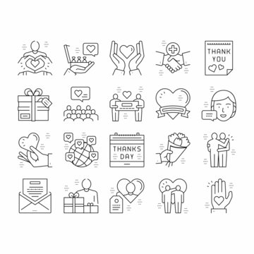 Thank You Day Holiday Collection Icons Set Vector .