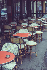 Patio of a French restaurant - vintage look - 487991031