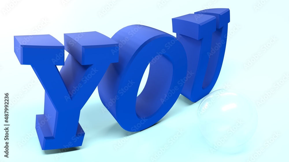 Poster YOU blue write on azure background - 3D rendering illustration