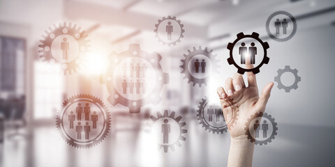 Teamwork concept and choosing gesture of person in elegant modern interior