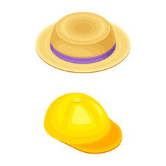 Fototapeta premium Straw hat and hard hat worker safety helmet isometric vector illustration